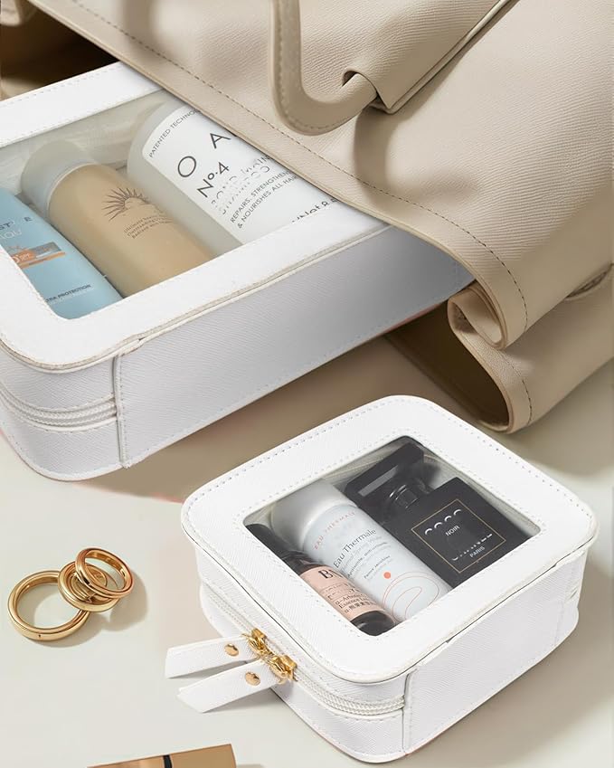 Small Clear Makeup Bag for Women, Mini Cosmetic Bag Portable Makeup Pouch Organizer with Zipper Waterproof Travel Cosmetic Case Cute Travel Toiletry Bag Car Organizer for Essentials