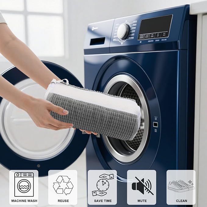 Shoe Washing Machine Bag, Blue and White Stripes Mesh Shoe Washing Bag for Washing Machine - Large Size Fits Various Shoes, Chenille Fabric Protection, Zipper Laundry Bag for Sneakers (2 Pcs) (Grey)