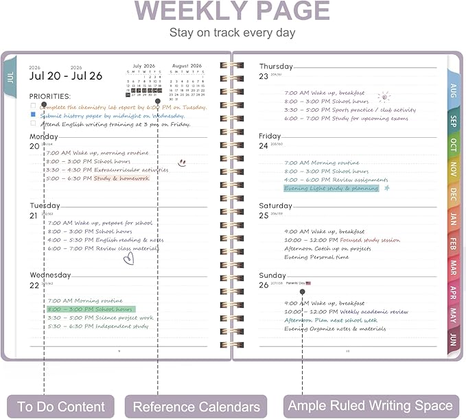 Planner 2026-2027, Weekly and Monthly Academic Planner, July 2026 - June 2027, Hardcover Calendar Agenda Book for School Year Planning, School Supplies for Teacher and Student, Letter Size(8.5'' x 11'')