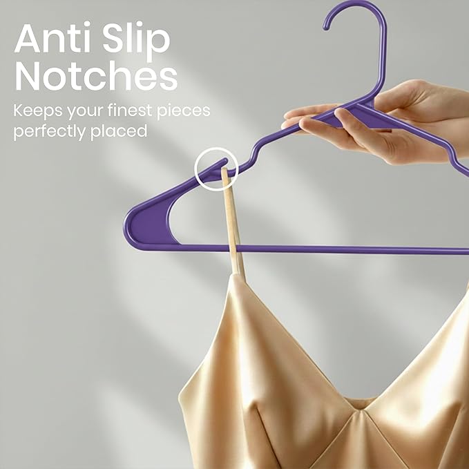 Utopia Home - Plastic Hangers 50 Pack - Space Saving Clothes Hanger - Durable and Strong Closet Organizers and Storage Makes It Ideal Stocking Stuffers or Apartment or Dorm Room Essentials (Purple)