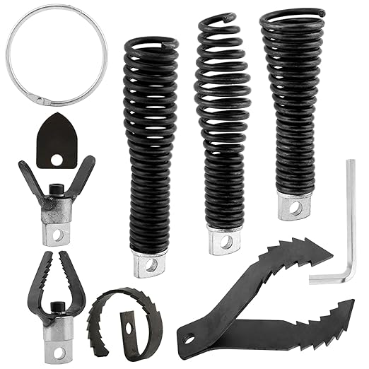 9pcs Drain Auger Drill Attachment, Cutter and Auger Set, Drain Cleaner Combination Cutter Heads for 5/16”-3/4" Cables, Compatible with 50FT-100FT Drain-Cleaning Machines for Sink/Shower/Toilet Clogs