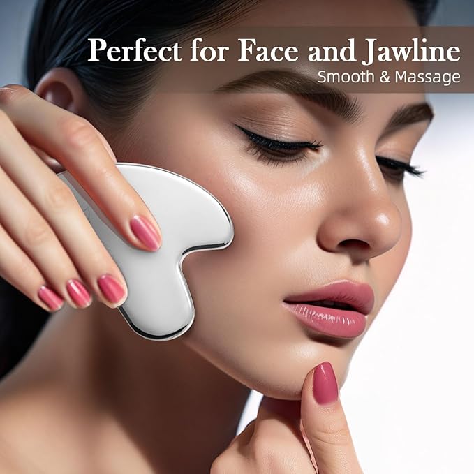 BESKAR Gua Sha Facial Tools, Stainless Steel Guasha Massage Sticks for Jawline Sculpting, Tighten Face Skin and Reduce Wrinkles, Face Eyes Body Neck Massage Tool, Skin Care Gift