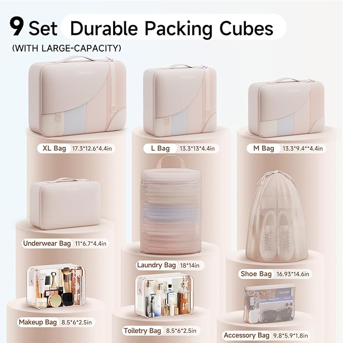 9 Set Packing Cubes for Travel, Gifts for Women Mom, Anti-Tearing Suitcase Organizer, OlarHike Vacation Essentials & Accessories for Cruise Ship