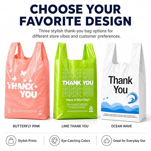 YoYoRain PINK Thank you bags, 1000PCS T shirt bags, To Go Bags,Grocery bags, Reusable and Disposable,Perfect for Small Business,Take Out,Retails,11"x6"x21"(1000)