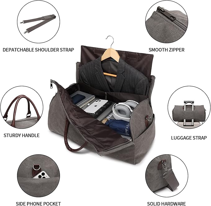 seyfocnia Convertible Travel Garment Bag, Carry-on Garment Duffel Bag for Men Women - 2-in-1 Hanging Suitcase Suit Business Travel Bag