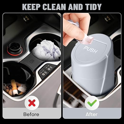 SGLRT Car Trash Can Bin with Lid - Car Garbage Can Cup Holder - Grey Mini Leakproof Vehicle Garbage Bin with 40pcs Trash Bags-Automotive Organizers and Storage for Front Back Seat Accessories