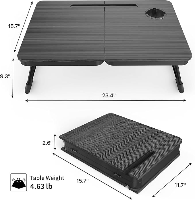 BUYIFY Foldable Laptop Bed Desk for Couch, Sofa - Large Lap Desk Tray Table with Cup Holder and Tablet Slot - Portable Notebook Stand for Eating, Writing, Studying and WFH -NEW-006