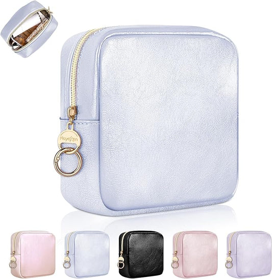 4.9" Small Makeup Bag for Purse, PU Leather Mini Cosmetic Bag, Portable Small Makeup Organizer Travel Toiletry Pouches for Women, Birthday/Wedding/Christmas Gifts (Blue)