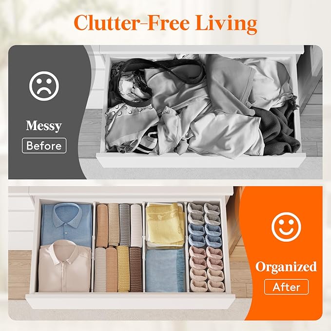 Lifewit 4" High 9 Pack Drawer Dividers, 13.8-22.5" Drawer Divider for Clothes, Adjustable Dresser Drawer Organizers, Plastic Drawers Separators for Clothes, Bedroom, Bathroom, Kitchen, Office