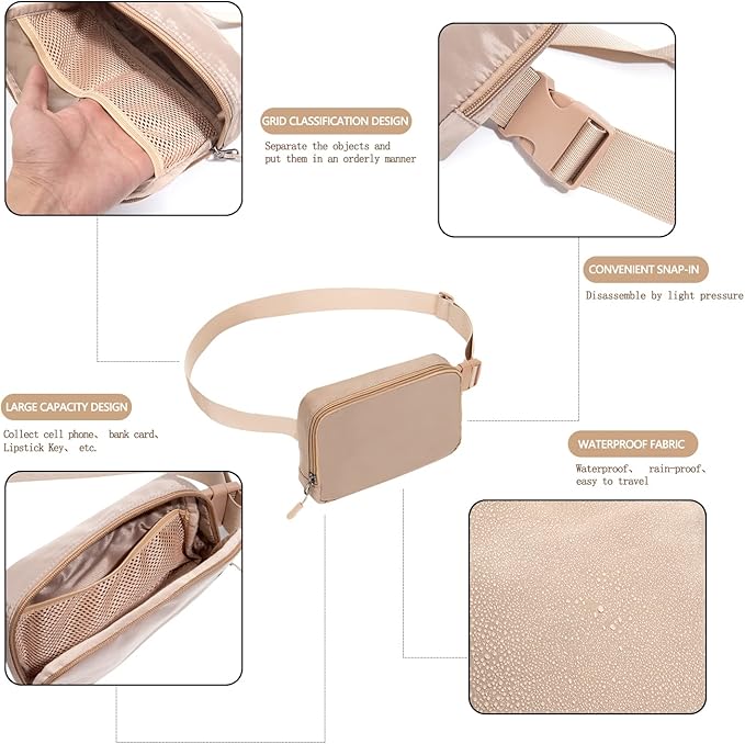 Belt bag Fanny pack crossbody bags for women Everywhere belt bag (Khaki)