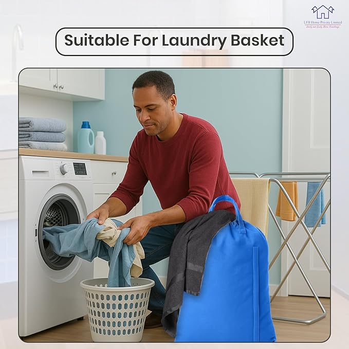 LFH Home Large Premium Cotton Canvas Laundry Bag with Drawstring and Handles Heavy Duty, Multi-Use, and Washable for Home, Travel, College or Storage 24x36 (Pack of 4)-Sky Blue