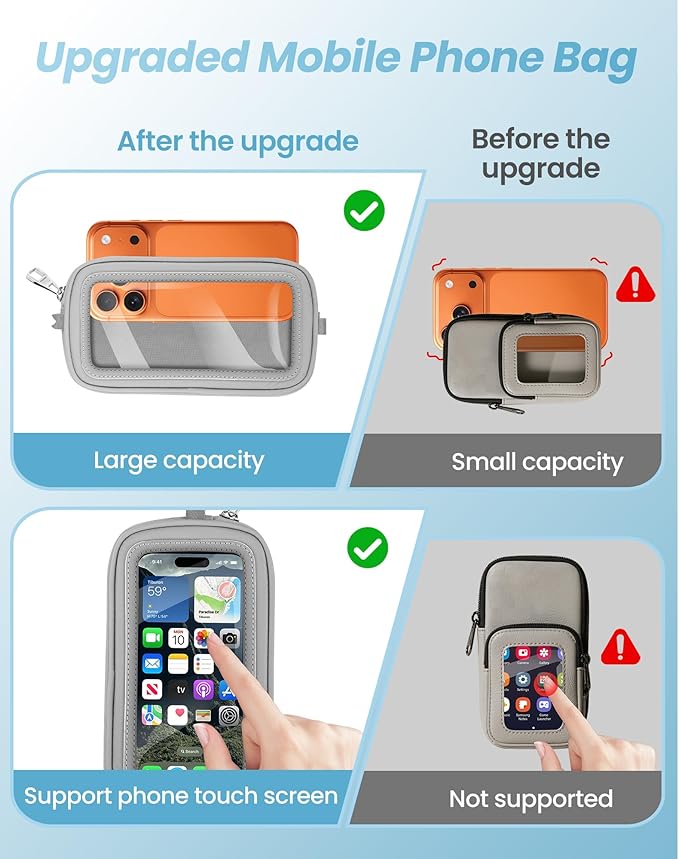 SHANSHUI Clip and Go Strap for Phone with Wallet Crossbody Lanyard, Detachable Wristlet Strap with Zipper ID Window Credit Card Pocket, 2 Pcs Tether Tabs Compatibe for iPhone & Most Smartphones Gray