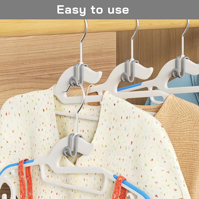 Tinfol 100pc Gray Hanger Connector Hooks,Space Saving Hooks for Closet Organizers,Heavy Duty Clothes Hanger Extender Clips for Hangers