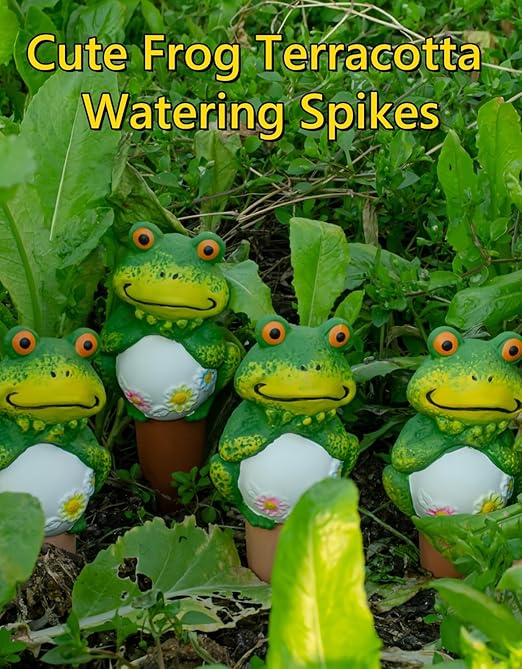 Qinsuikai 4 Pack Plant Watering Devices, Frog Shape Terracotta Watering Spikes, Vacation Self Watering Planter Insert, Automatic Plant Waterer for Indoor Outdoor Plants (Big Frog)