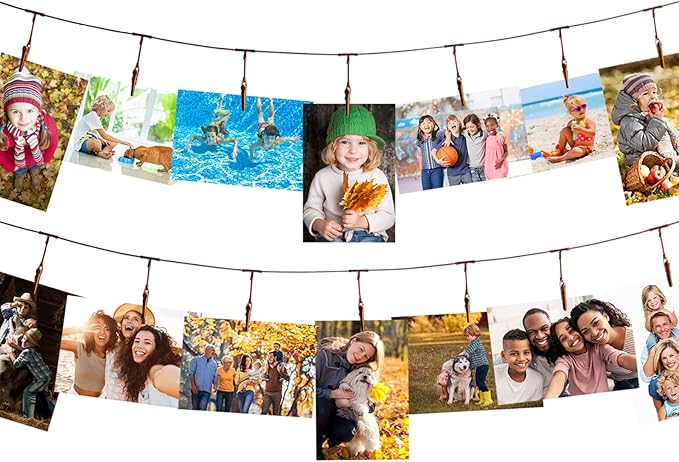 2 Pack Chain Photo Clip Hanging Photo Display Wall Photo Display Metal Photo String with 12 Clips Wall-Mounted Picture Holder for Hanging Painting Family Photos Artworks (Rose Gold Color)