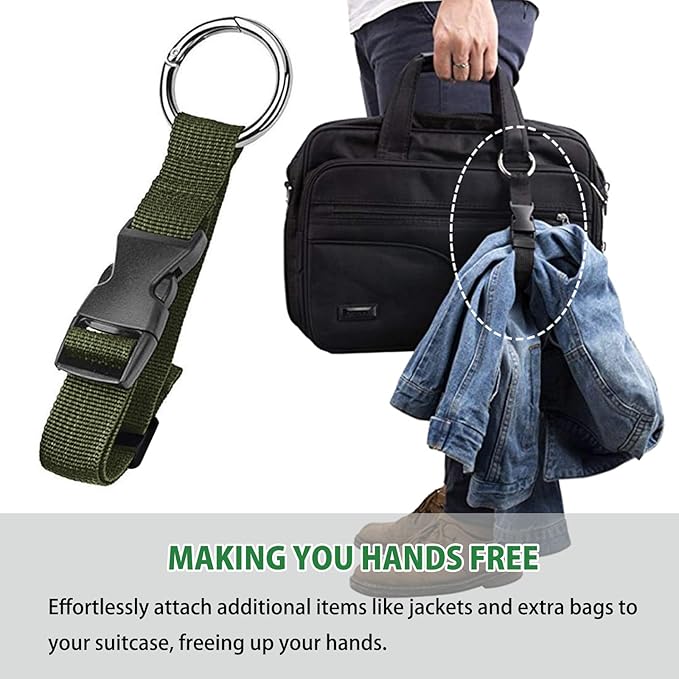 3 Pcs Add a Bag Luggage Strap Jacket Gripper, Luggage Straps Baggage Suitcase Belts Travel Accessories with O-Ring - Make Your Hands Free, Easy to Carry Your Extra Bags - Army Green