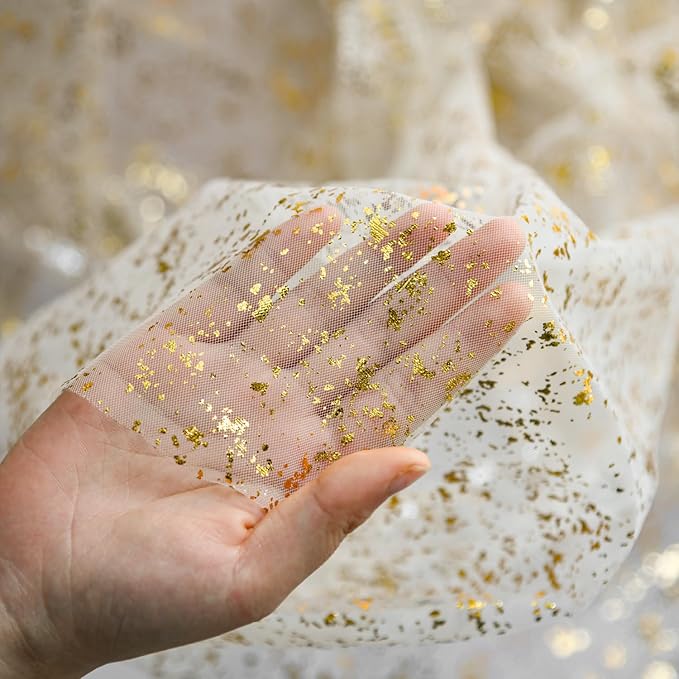 Horaldaily Beige Gold Gauze Tablecloth 52x70 Inch Rectangular, Golden Sequin Glitter Metallic Foil, Sheer Tulle Cheesecloth for Wedding Baby Shower Ceremony Birthday