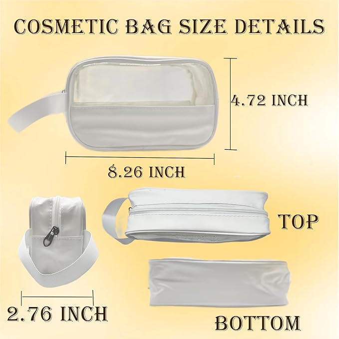 Clear Makeup Bag, Portable Travel Toiletry Cosmetic Bag Case for Women, TSA Approved Transparent PVC Waterproof Clear Pouch for Travel Essentials for Women - White