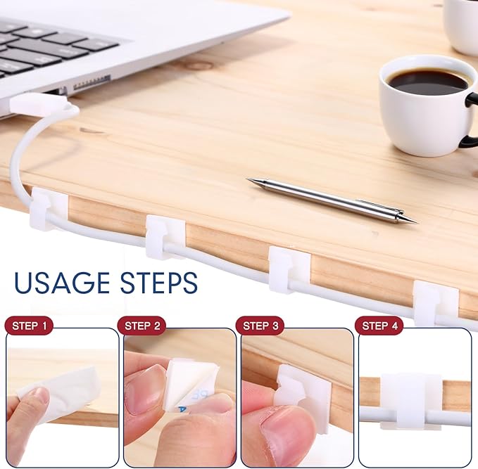 200 Pcs Outdoor Light Clips Adhesive Cable Clips for Christmas Outdoor String Lights with Adhesive Strips Patio Decor for Wall Wire Holder for Hanging Cable Management Cord Organizer (White)