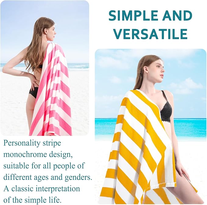 Genovega 6 Pack Stripe Beach Towel Thin Terry Set Oversized Clearance Pool Accessories Essentials Extra Large XL Big Soft Super Swim Bath Camping Towels for Girls Men Women Adults Gift Pink