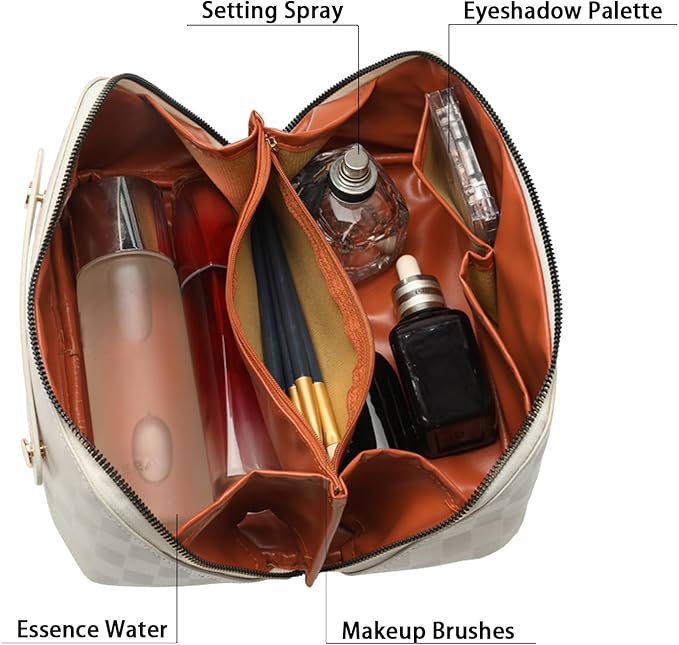 Travel Makeup Bag,Large Capacity Cosmetic Bags for Women,Waterproof Portable Pouch Open Flat Toiletry Bag Pattern Makeup Bag