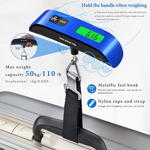 Luggage Scale, 110lb Luggage Weight Scale with 4 Unit Switching Functions & LED Display, Luggage Scale Travel Digital for Weighing Luggage, Backpacks, Packages and Markets (Blue)