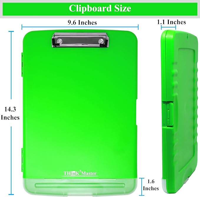 Think2Master [3 Pack] Green Plastic Storage Clipboard with Pencil Holder. | 25% Heavier & 25% Sturdier| Heavy Duty. Nursing, Teacher & Classroom Must Have.