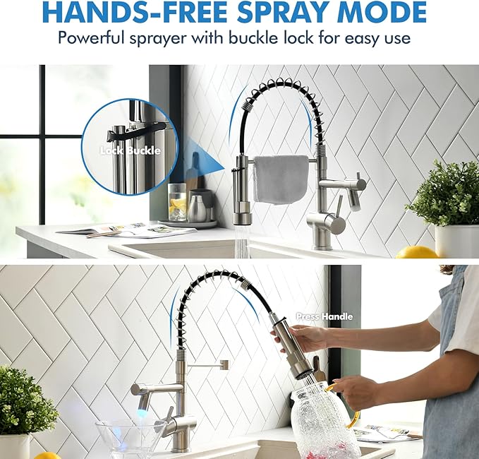 VFAUOSIT Kitchen Faucets, Commerical LED Kitchen Faucet with Pull Down Sprayer, Stainless Steel Brushed Nickel Kitchen Sink Faucet with Single Handle for Modern RV Farmhouse Camper Laundry Bar Sink