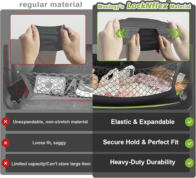 Muslogy Envelope Style Trunk Cargo Net Compatible with 2015-2020 Chevy Suburban, GMC Yukon XL Accessories Upgraded Mesh Storage Luggage Net with Metal Hooks