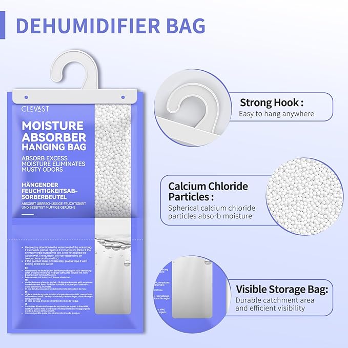 CLEVAST Moisture Absorbers Packets - 15.2 OZ, 6 Pack Large Dehumidifier Bags for Closet, Hanging Humidity Absorber in Wardrobes, Bedrooms, Bathrooms - Unscented