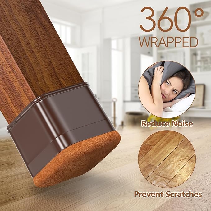 16Pcs Square Chair Leg Floor Protectors with Thickened Felt Pads Silicone Chair Leg Covers Caps to Protect Hardwood Tile Floors Furniture Feet Reduce Noise (Brown XS Fit 0.55"-0.75")