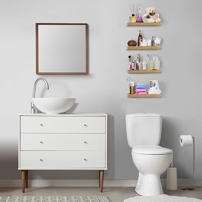 Sorbus 4 Pack Maple Wood Floating Shelves for Wall, Bathroom, Kitchen, Bedroom, Living Room, Bathroom Storage, Over Toilet, Hanging Book Shelf for Wall Home Decor