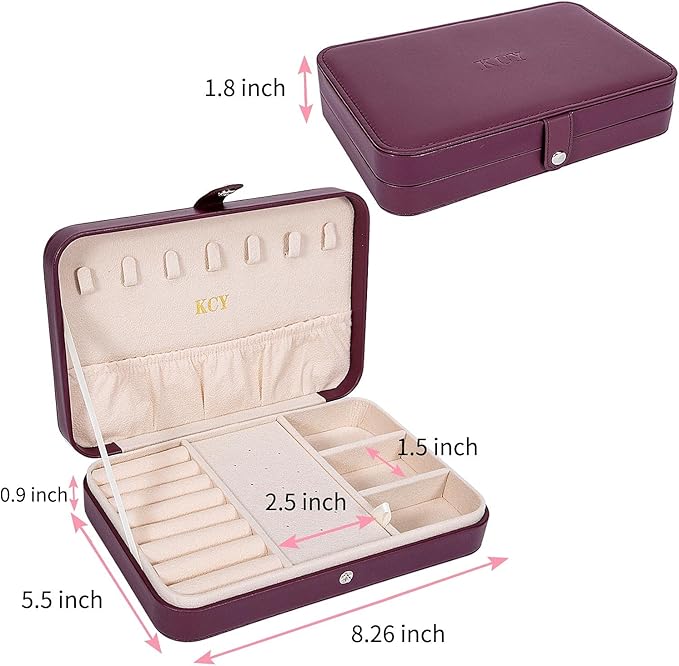 KCY Travel Jewelry Organizer Box for Women Girls, Small Travel Jewelry Case, PU Leather Portable Jewellery Storage Boxes Display Holder for Ring Earrings Necklace Bracelet Bangle, Gifts, Purple