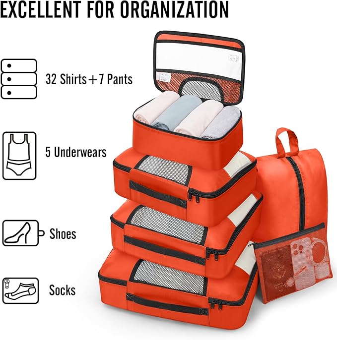 Veken 8 Set Packing Cubes for Travel Essentials, Suitcase Organizer Bags in 4 Sizes, Carry-On Luggage Accessories with Large Laundry & Hanging Toiletry Bag, Must-Have for Airplane, Road Trip & Camping