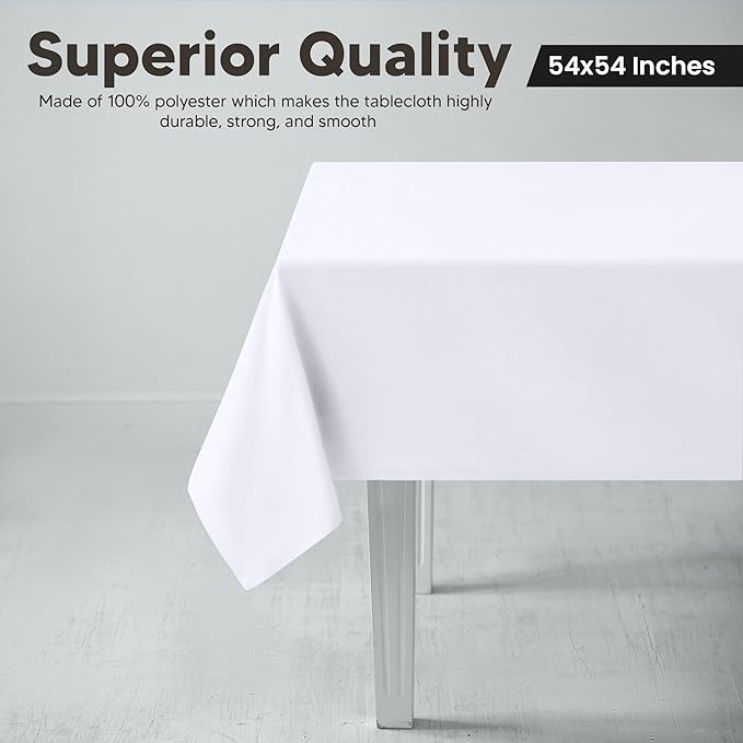 Utopia Kitchen Square Table Cloth 2 Pack (54x54 Inches, White), Tablecloth Machine Washable, Polyester Table Cover for Dining, Buffet Parties, Picnics, Events, Weddings and Restaurants