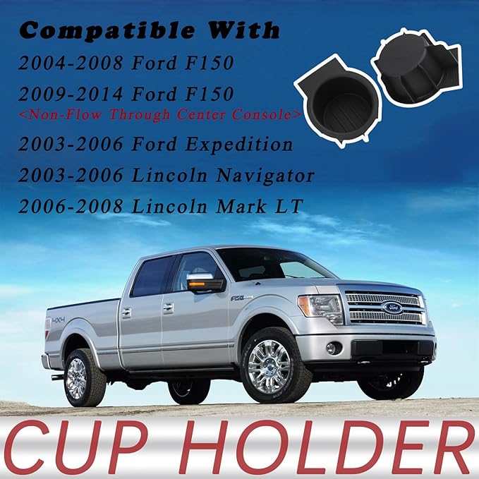 TQPONLY Cup Holder Insert,Fit 04-08 Ford F150 with Flow Through Console/04-14 F150 without Flow Through Console/Ford Expedition Lincoln Navigator Mark LT Replaces 2L1Z-7813562-AAA Front Center Console