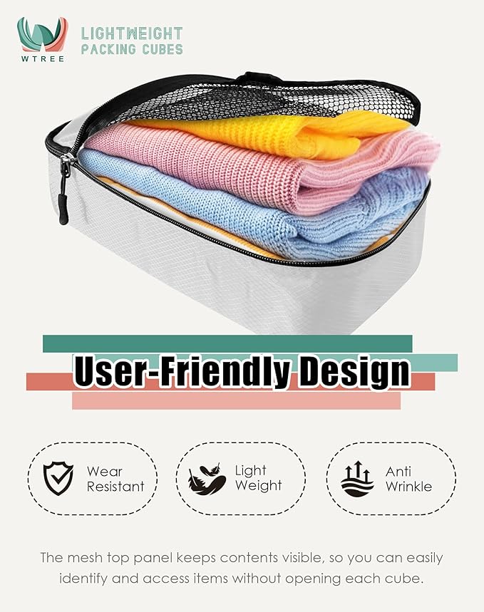 4-Piece Packing Cubes Travel Accessories Set for Suitcases - Luggage Organizer Bags with Double Zipper - Mesh Top - Small/Medium/Large/Slim - Beige