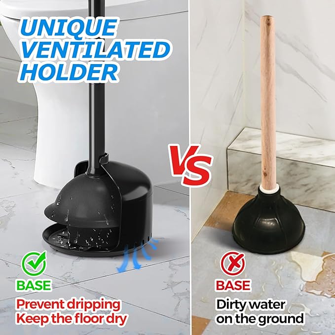 FORASTO 2Pack Toilet Plunger with Holder，Plungers for Bathroom with Holder, Toilet Plunger with Cover，Bathroom Plunger，Bathroom Decor，Toilet Bowl Cleaners,Bathroom Accessories，Black(19inch)