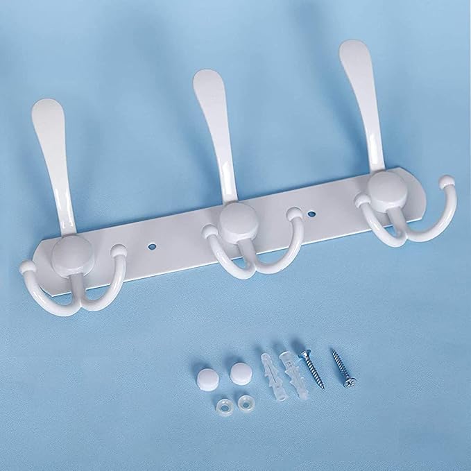 Coat Rack Wall Mounted,3 Tri Stainless Steel Coat Hook for Coat Hat Robes Towel in Mudroom Entryway (White, 1 Pack 3 Hook)