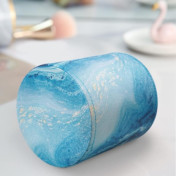 WAVEYU Marble Pen Holder for Desk, Pencil Organizer Office Decor, Large Makeup Brush Holder Pu Leather Multi-Functional Organizer Cup for Office, Home, Classroom, Blue Marble
