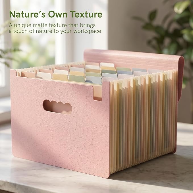 ABC life 26 Pockets Accordion File Organizer, High Capacity Expanding File Folder for Letter A4 Size, Portable Document Holder with A-Z Tabs for Tax Receipt, Teacher & Home Office - Blush Pink
