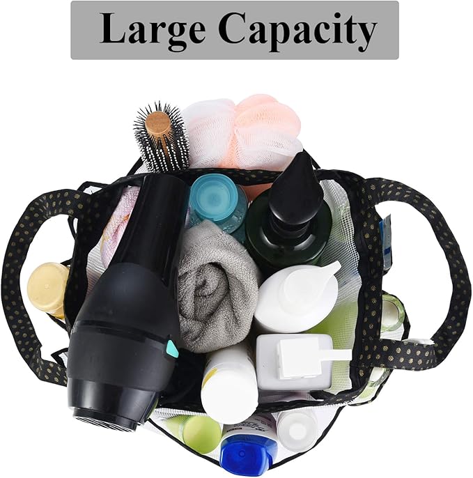 Haundry Mesh Shower Caddy Bag, Large College Dorm Bathroom Organizer with 8 Pockets, Hanging Portable Tote Bag for College Dorm Room Essentials, Beach, Swimming, Gym, Camping