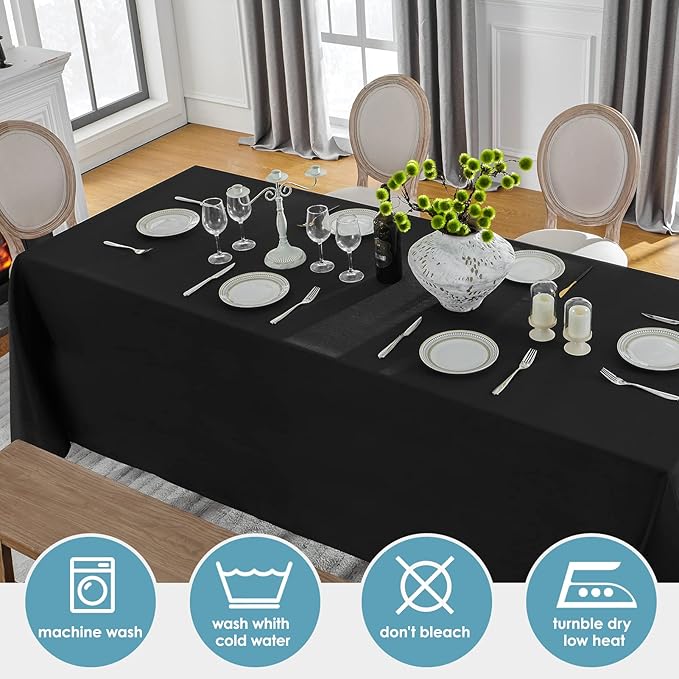 VidaFete 90 * 156inch 2pack Rectangle Table Cloth Polyester, Stain Wrinkle Resistant Dining Table Cover for Kitchen Dining Party Wedding Rectangular Tabletop Buffet Decoration(Black)