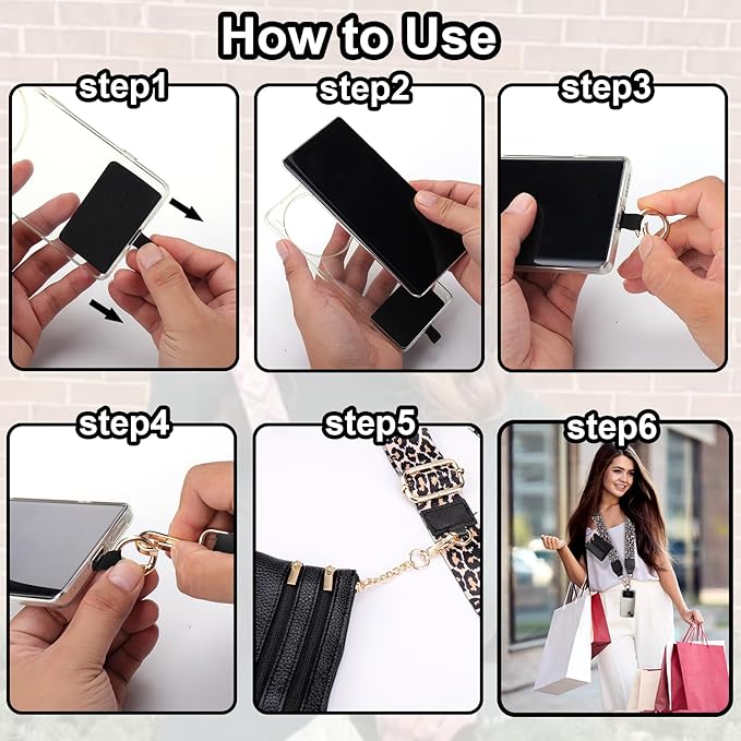 XANGNIER Clip and Go Strap for Phone with Wallet Crossbody, Phone Strap with Zippered Wallet, Adjustable Anti-Theft Cellphone Lanyard for Women, Cellphone Chain Accessories, Leopard