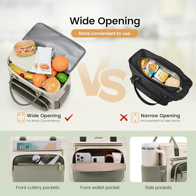 LOVEVOOK Insulated Lunch Bag Women,Wide Opening Adult Lunch Box Women with Cup Holder,Large Leakproof Cooler Bag for Work Picnic Beach Family College Mom,Lunch Teacher Breast Pump Diaper Tote Bag
