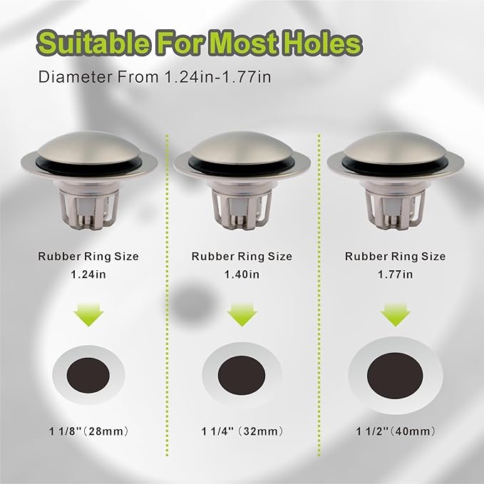 Bathroom Sink Drain Stopper,Pop Up Sink Stopper Universal 2-in-1 Design with Hair Catcher, Bathroom Sink Stopper and Anti-Clog Strainer for 1 1/8"-1 1/2" Drain Holes,Brushed Nickel,1 Pack