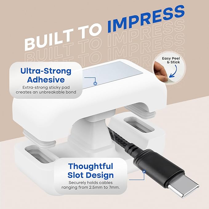 8 Pack Dual-Slot Silicone Cord Cable Clips with Strong Nano Adhesive Cable Organizer Press-to-Lock Design Desktop Wire Management for Home, Office, Car, Desk, Nightstand (White-8Pack)
