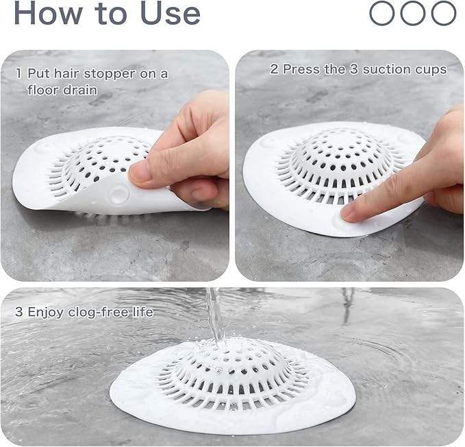 WODETIM Hair Catcher Shower Drain Cover Bathtub Silicone Hair Catcher Stopper Drain Strainers,Home Protectors with Sucker Water Trap Sink Cover for Kitchen Sink Bathroom Tub 3 Pack (White)