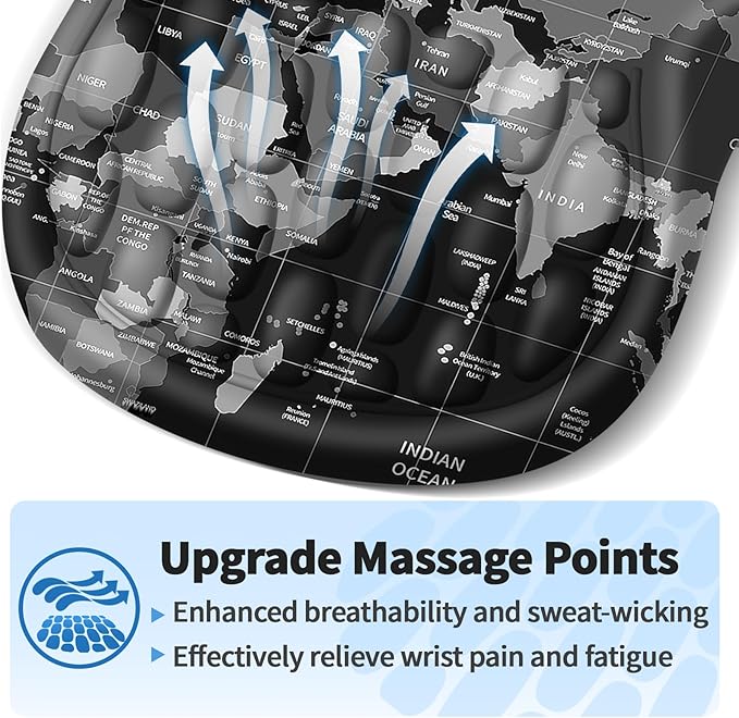 YIWEI Ergonomic Mouse Pad with Wrist Rest - Comfortable Office Mousepad with Memory Foam Wrist Support for Carpal Tunnel Relief, Mouse Pads with Non-Slip Base for Gaming and Home (World Map)