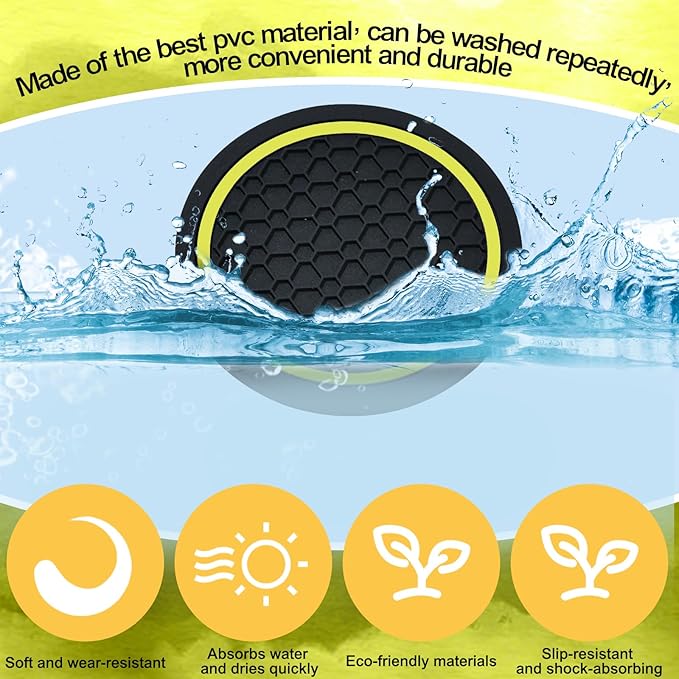 4PCS Car Cup Holder Coasters, 2.75 Inch Non-Slip Insert Cup Holder Pad, Dustproof Automotive Interior Accessories Mat, Universal for Trucks, Vehicles, RVs and More (Black/Yellow)